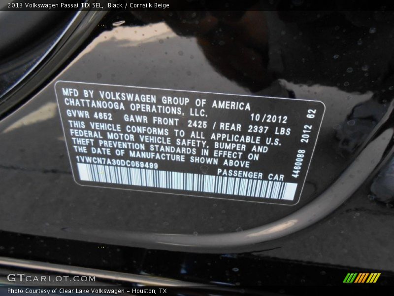 Black / Cornsilk Beige 2013 Volkswagen Passat TDI SEL