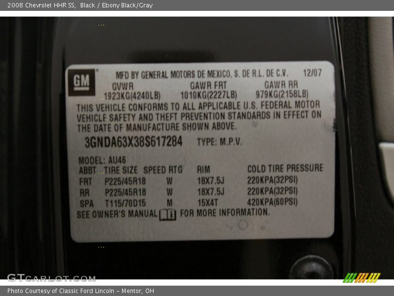 Black / Ebony Black/Gray 2008 Chevrolet HHR SS