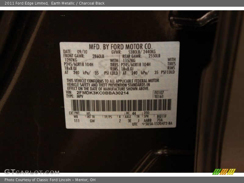 Earth Metallic / Charcoal Black 2011 Ford Edge Limited