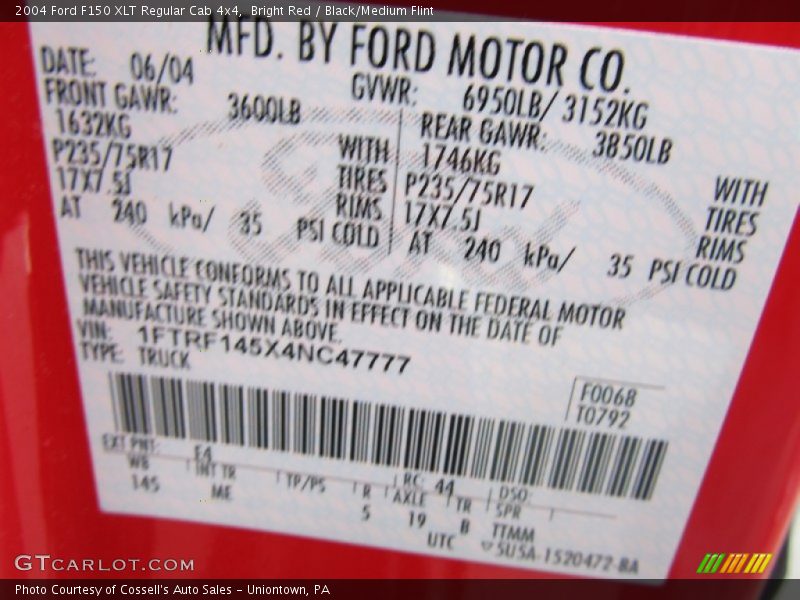 Bright Red / Black/Medium Flint 2004 Ford F150 XLT Regular Cab 4x4