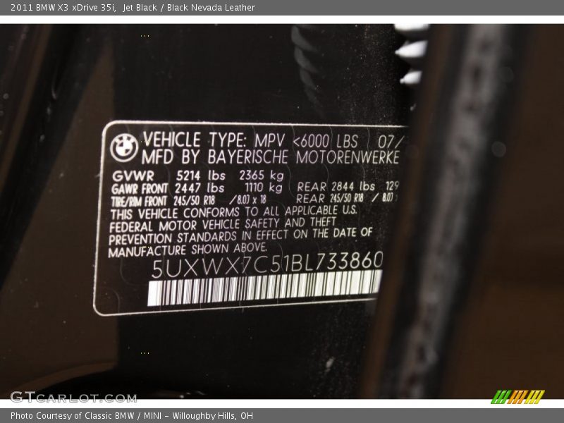 Jet Black / Black Nevada Leather 2011 BMW X3 xDrive 35i