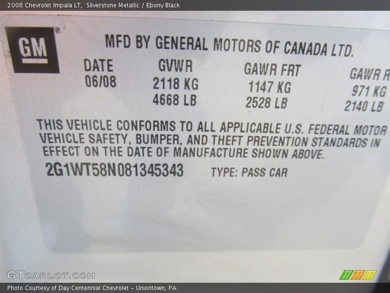 Silverstone Metallic / Ebony Black 2008 Chevrolet Impala LT