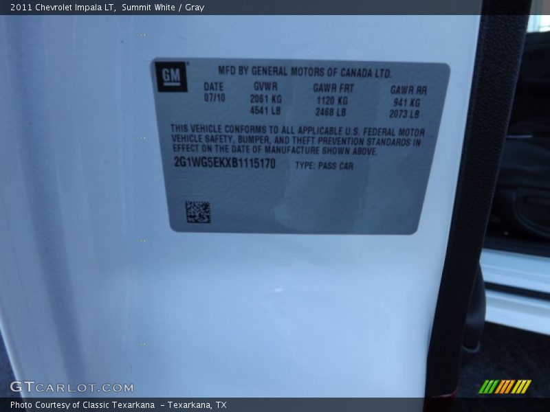 Summit White / Gray 2011 Chevrolet Impala LT