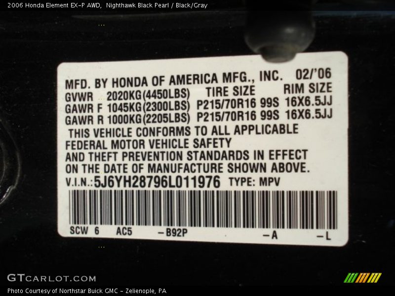 Nighthawk Black Pearl / Black/Gray 2006 Honda Element EX-P AWD