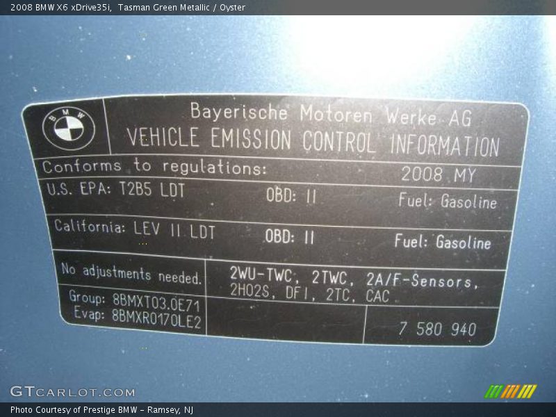 Tasman Green Metallic / Oyster 2008 BMW X6 xDrive35i