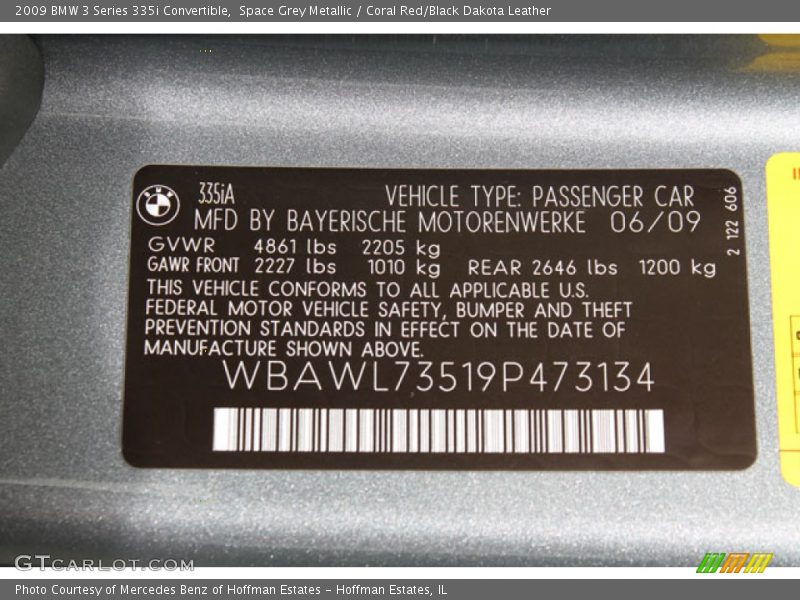 Space Grey Metallic / Coral Red/Black Dakota Leather 2009 BMW 3 Series 335i Convertible