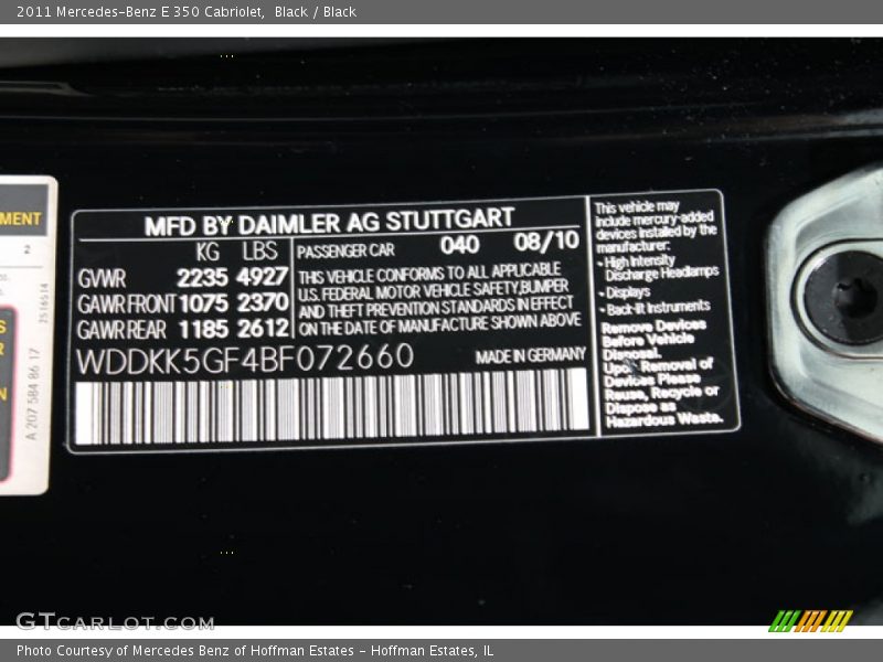 Black / Black 2011 Mercedes-Benz E 350 Cabriolet