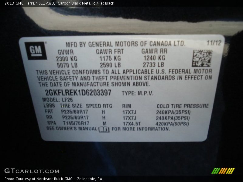 Carbon Black Metallic / Jet Black 2013 GMC Terrain SLE AWD