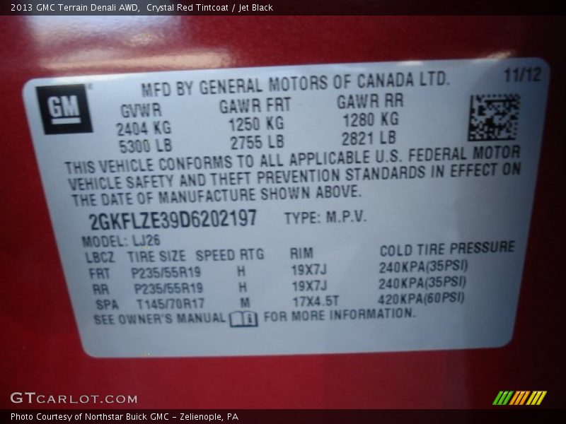 Crystal Red Tintcoat / Jet Black 2013 GMC Terrain Denali AWD