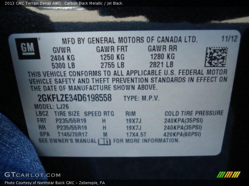 Carbon Black Metallic / Jet Black 2013 GMC Terrain Denali AWD