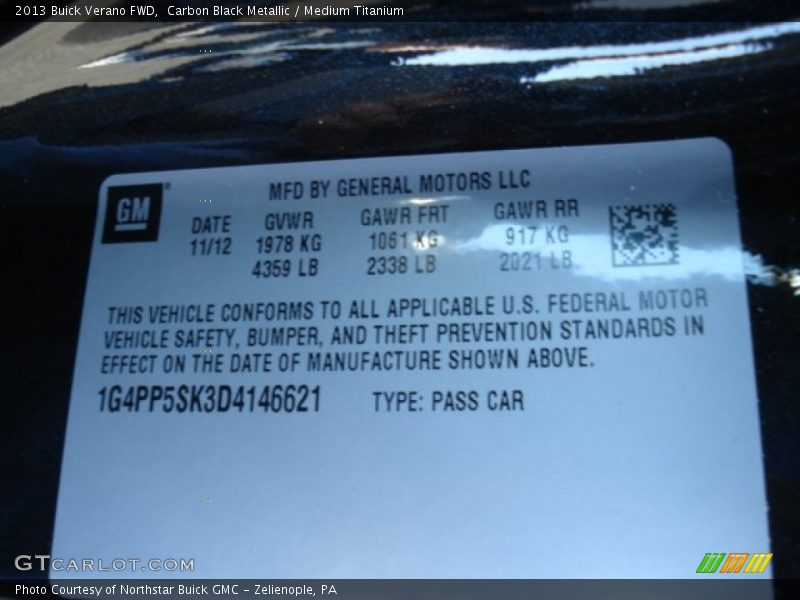Carbon Black Metallic / Medium Titanium 2013 Buick Verano FWD