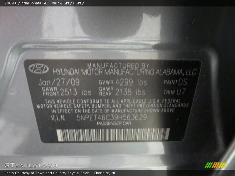 Willow Gray / Gray 2009 Hyundai Sonata GLS