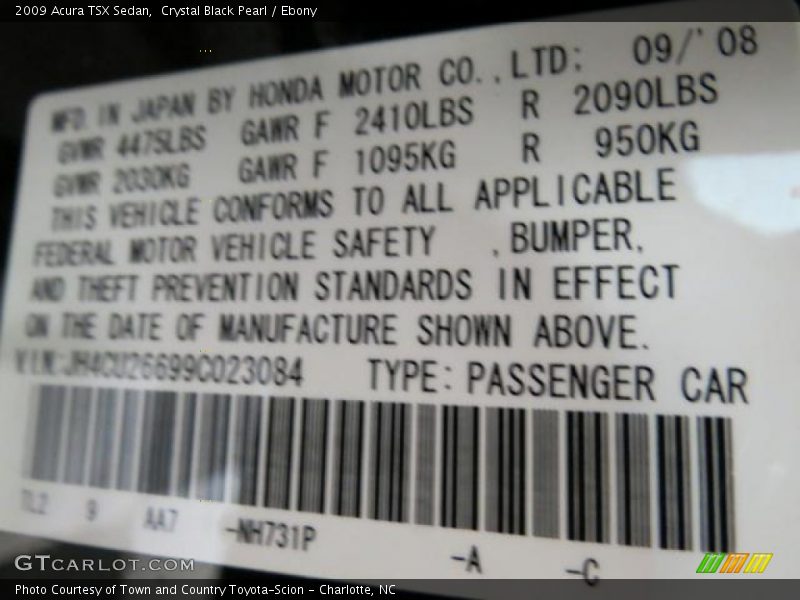 Crystal Black Pearl / Ebony 2009 Acura TSX Sedan