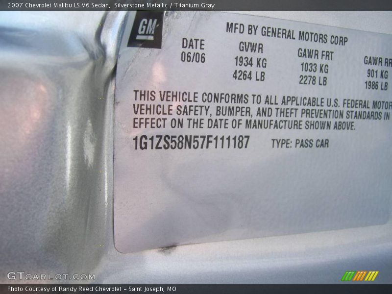 Silverstone Metallic / Titanium Gray 2007 Chevrolet Malibu LS V6 Sedan