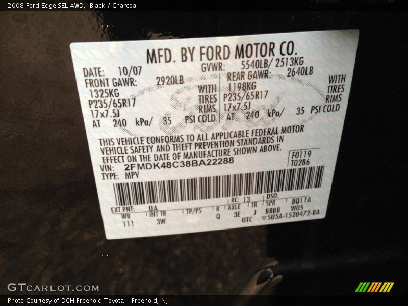 Black / Charcoal 2008 Ford Edge SEL AWD