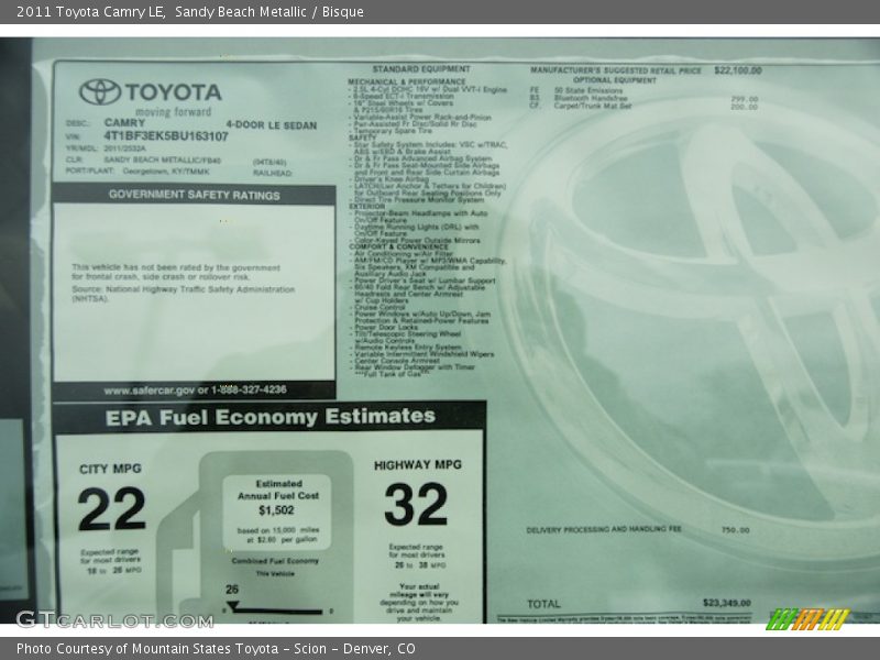 Sandy Beach Metallic / Bisque 2011 Toyota Camry LE