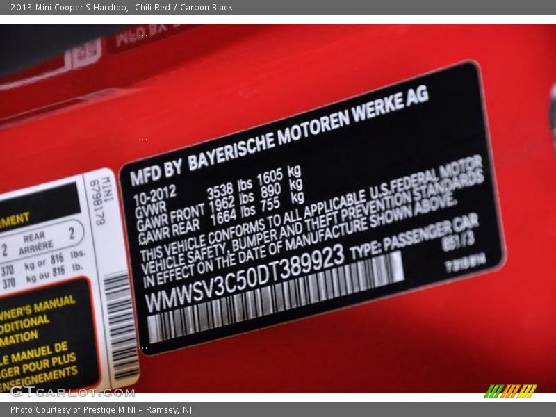 Chili Red / Carbon Black 2013 Mini Cooper S Hardtop