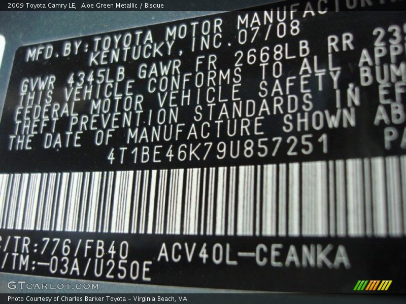 Aloe Green Metallic / Bisque 2009 Toyota Camry LE