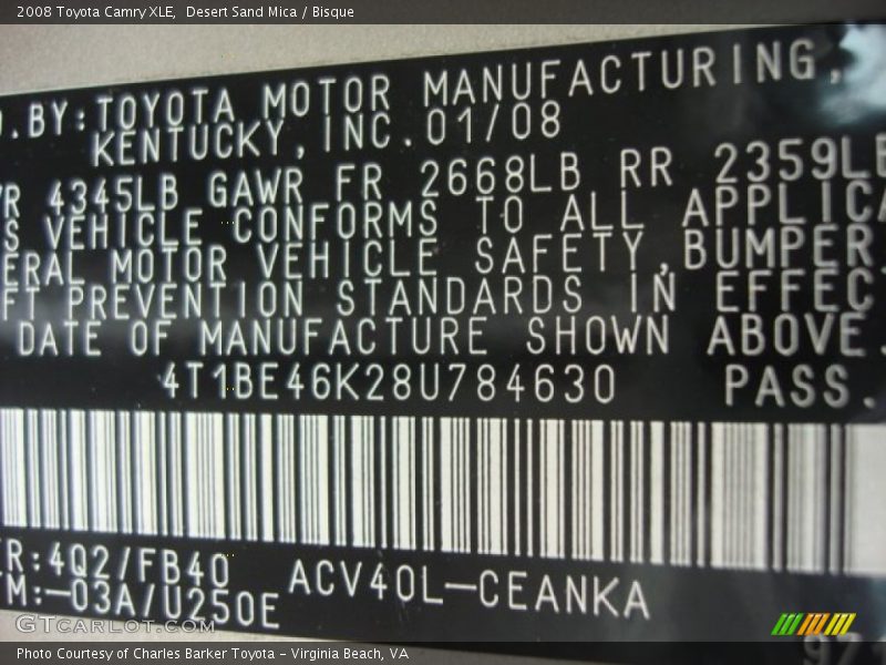 Desert Sand Mica / Bisque 2008 Toyota Camry XLE