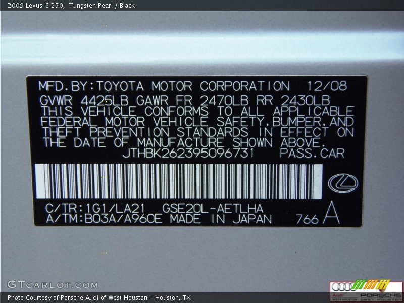 Tungsten Pearl / Black 2009 Lexus IS 250