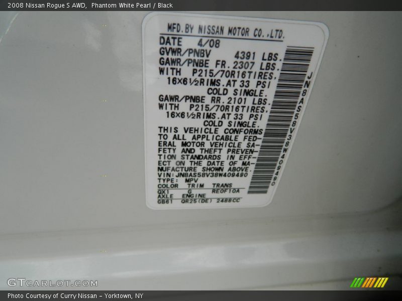 Phantom White Pearl / Black 2008 Nissan Rogue S AWD
