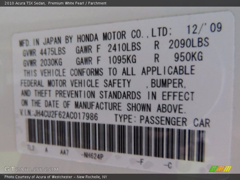 Premium White Pearl / Parchment 2010 Acura TSX Sedan
