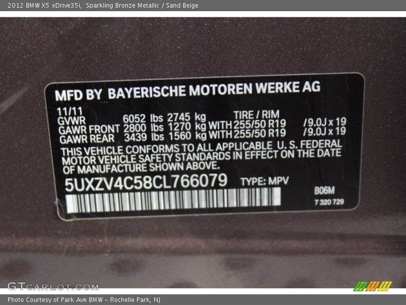 2012 X5 xDrive35i Sparkling Bronze Metallic Color Code B06