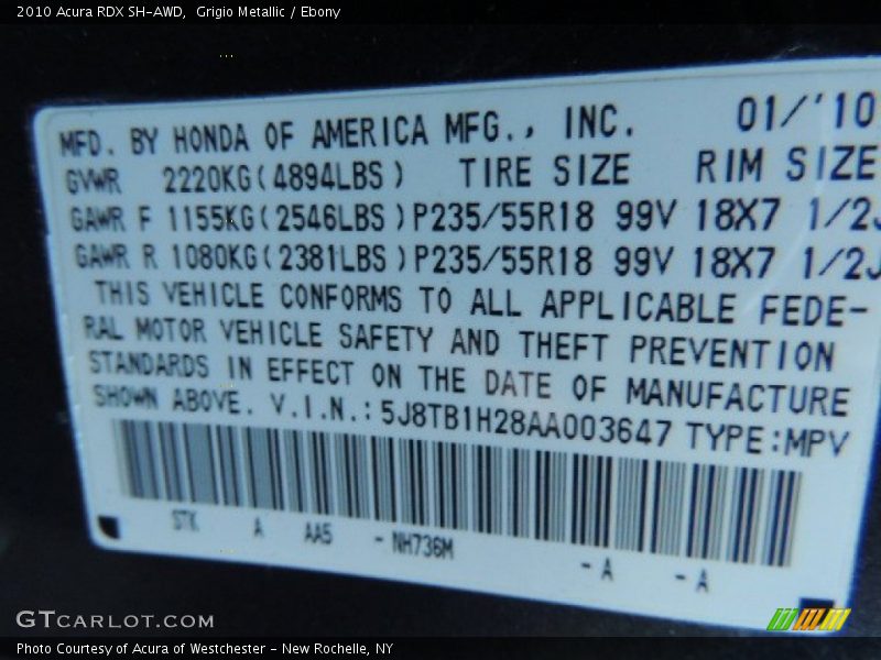 NH736M - 2010 Acura RDX SH-AWD