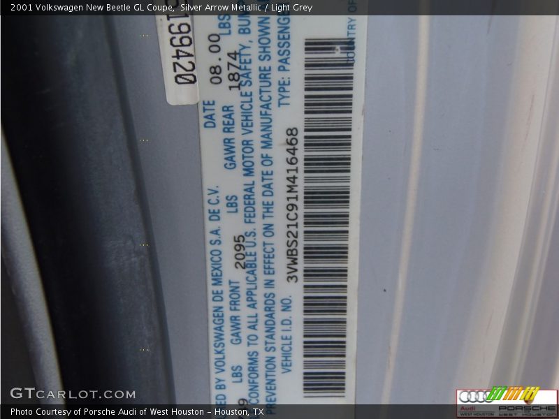 Silver Arrow Metallic / Light Grey 2001 Volkswagen New Beetle GL Coupe