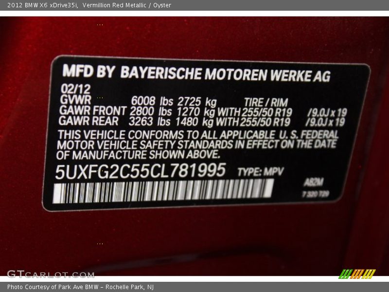 2012 X6 xDrive35i Vermillion Red Metallic Color Code A82