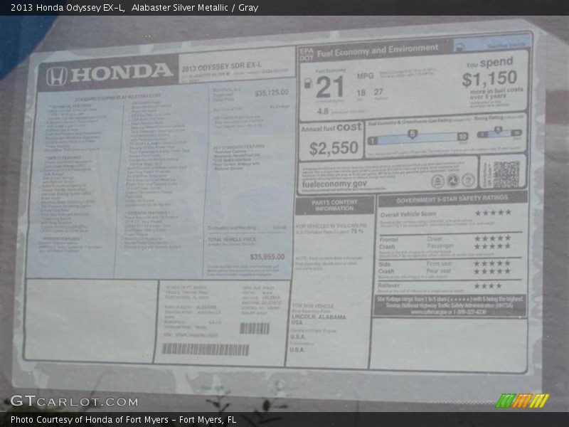 Alabaster Silver Metallic / Gray 2013 Honda Odyssey EX-L