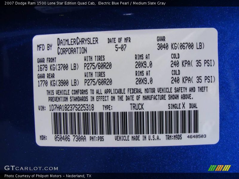 Electric Blue Pearl / Medium Slate Gray 2007 Dodge Ram 1500 Lone Star Edition Quad Cab