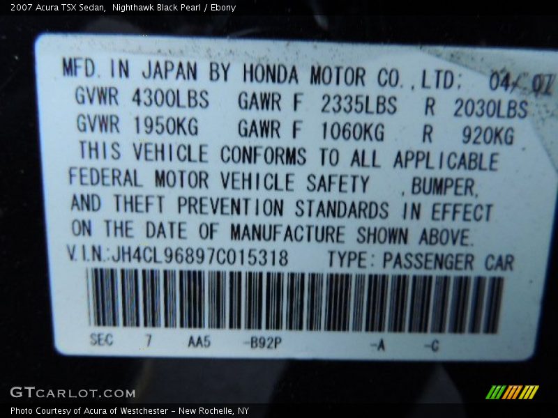 Nighthawk Black Pearl / Ebony 2007 Acura TSX Sedan