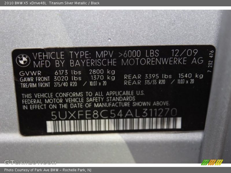 Titanium Silver Metallic / Black 2010 BMW X5 xDrive48i