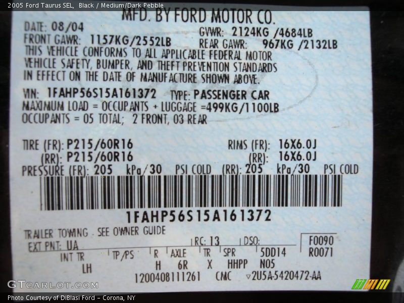 Black / Medium/Dark Pebble 2005 Ford Taurus SEL