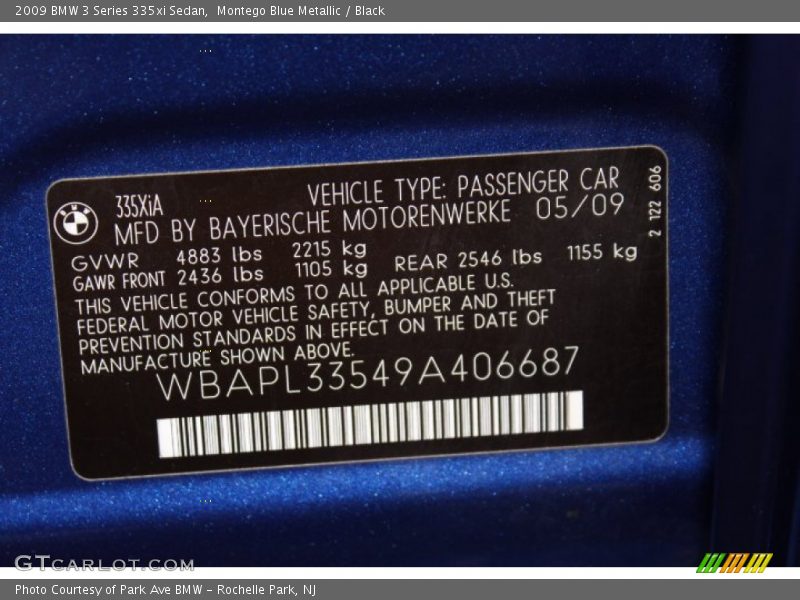 Montego Blue Metallic / Black 2009 BMW 3 Series 335xi Sedan