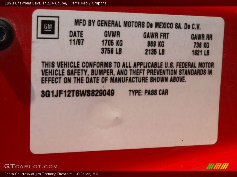 Flame Red / Graphite 1998 Chevrolet Cavalier Z24 Coupe