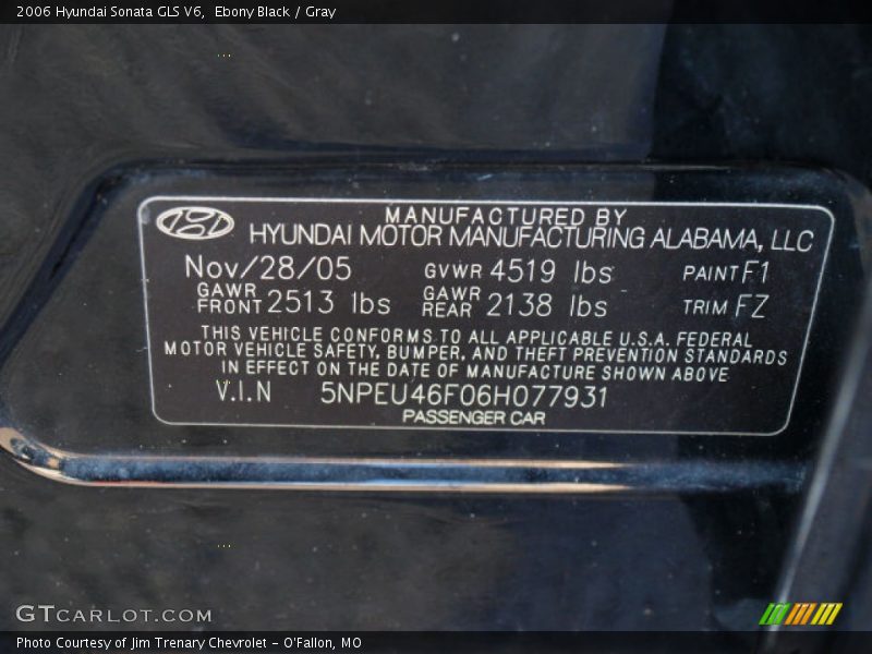 Ebony Black / Gray 2006 Hyundai Sonata GLS V6