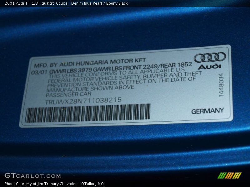 Denim Blue Pearl / Ebony Black 2001 Audi TT 1.8T quattro Coupe