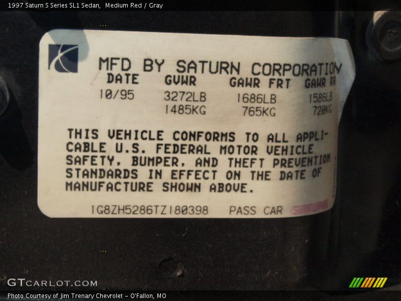 Info Tag of 1997 S Series SL1 Sedan