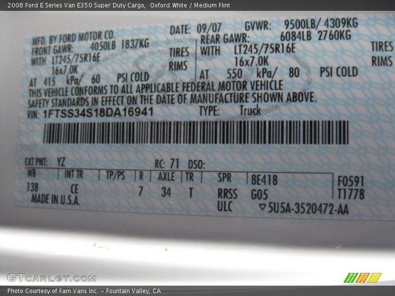 Oxford White / Medium Flint 2008 Ford E Series Van E350 Super Duty Cargo