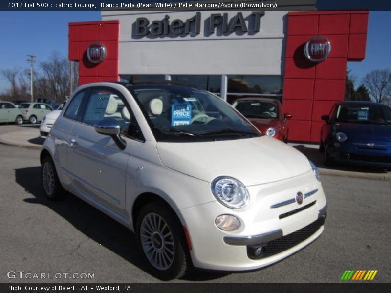 Bianco Perla (Pearl White) / Pelle Marrone/Avorio (Brown/Ivory) 2012 Fiat 500 c cabrio Lounge