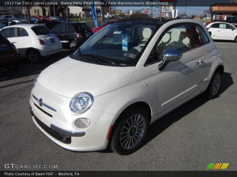 Bianco Perla (Pearl White) / Pelle Marrone/Avorio (Brown/Ivory) 2012 Fiat 500 c cabrio Lounge
