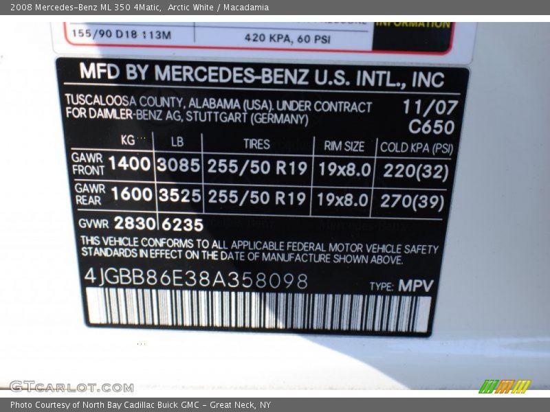 Arctic White / Macadamia 2008 Mercedes-Benz ML 350 4Matic