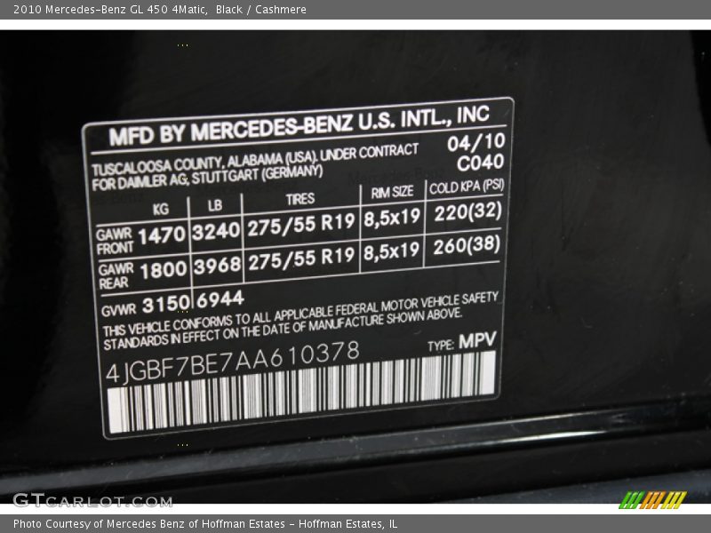 Black / Cashmere 2010 Mercedes-Benz GL 450 4Matic