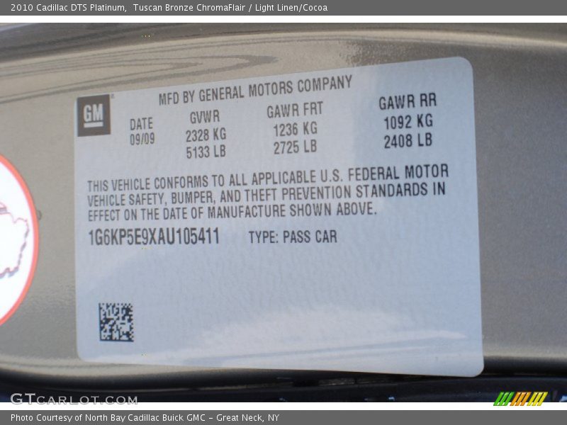 Tuscan Bronze ChromaFlair / Light Linen/Cocoa 2010 Cadillac DTS Platinum
