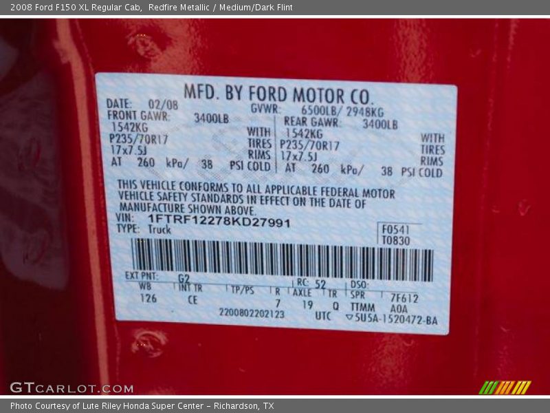 Redfire Metallic / Medium/Dark Flint 2008 Ford F150 XL Regular Cab