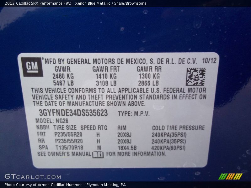 Xenon Blue Metallic / Shale/Brownstone 2013 Cadillac SRX Performance FWD