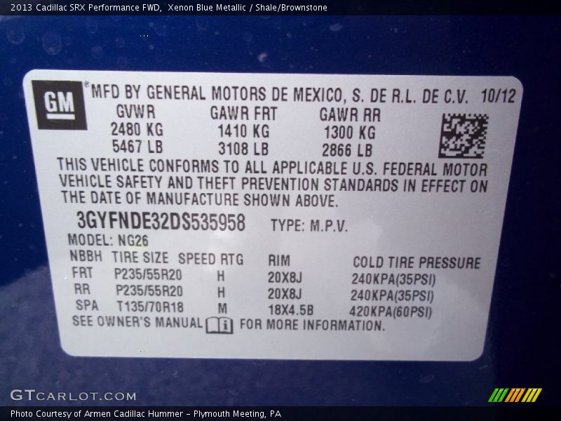 Xenon Blue Metallic / Shale/Brownstone 2013 Cadillac SRX Performance FWD