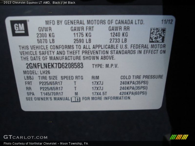 Black / Jet Black 2013 Chevrolet Equinox LT AWD